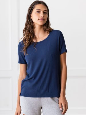 Women's Bamboo Rib-Knit Short Sleeve Lounge Top - Last Chance
